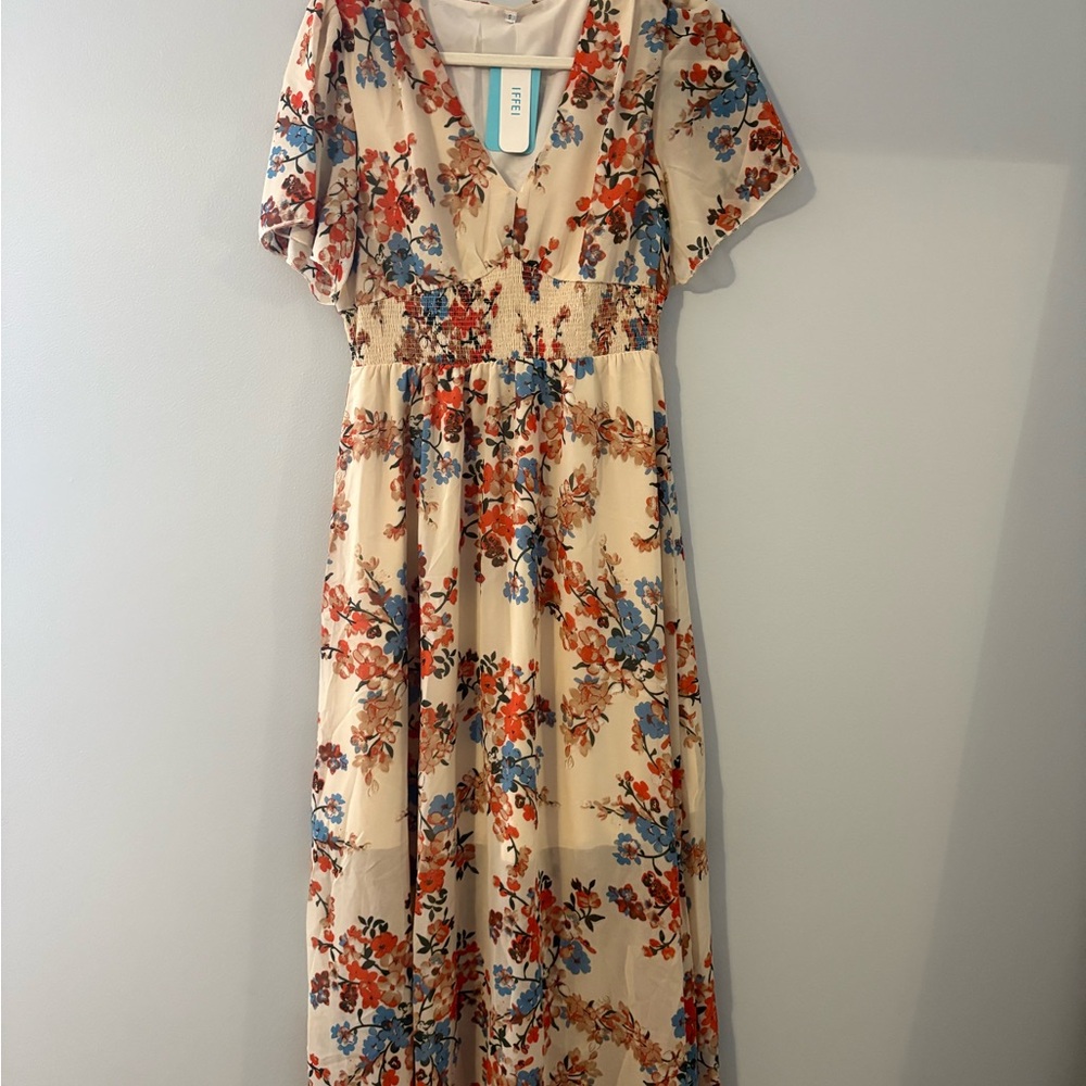 a new day Floral Maxi Dress in Cream, Red, and Blue